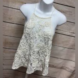 Free People Cream Lace Boho Festival Open Back Top